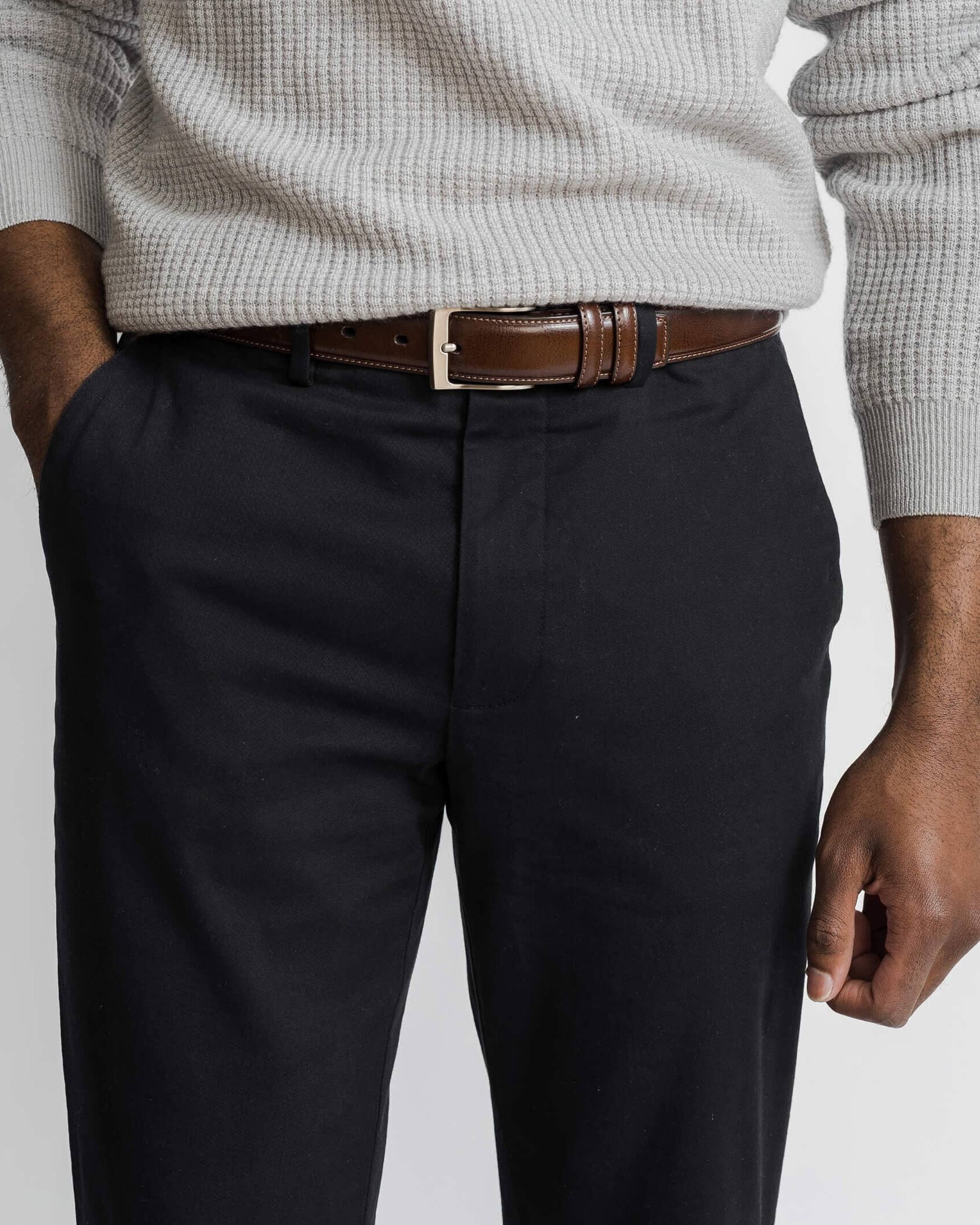 Black chino fabric detail - stretch cotton twill Richmond pant