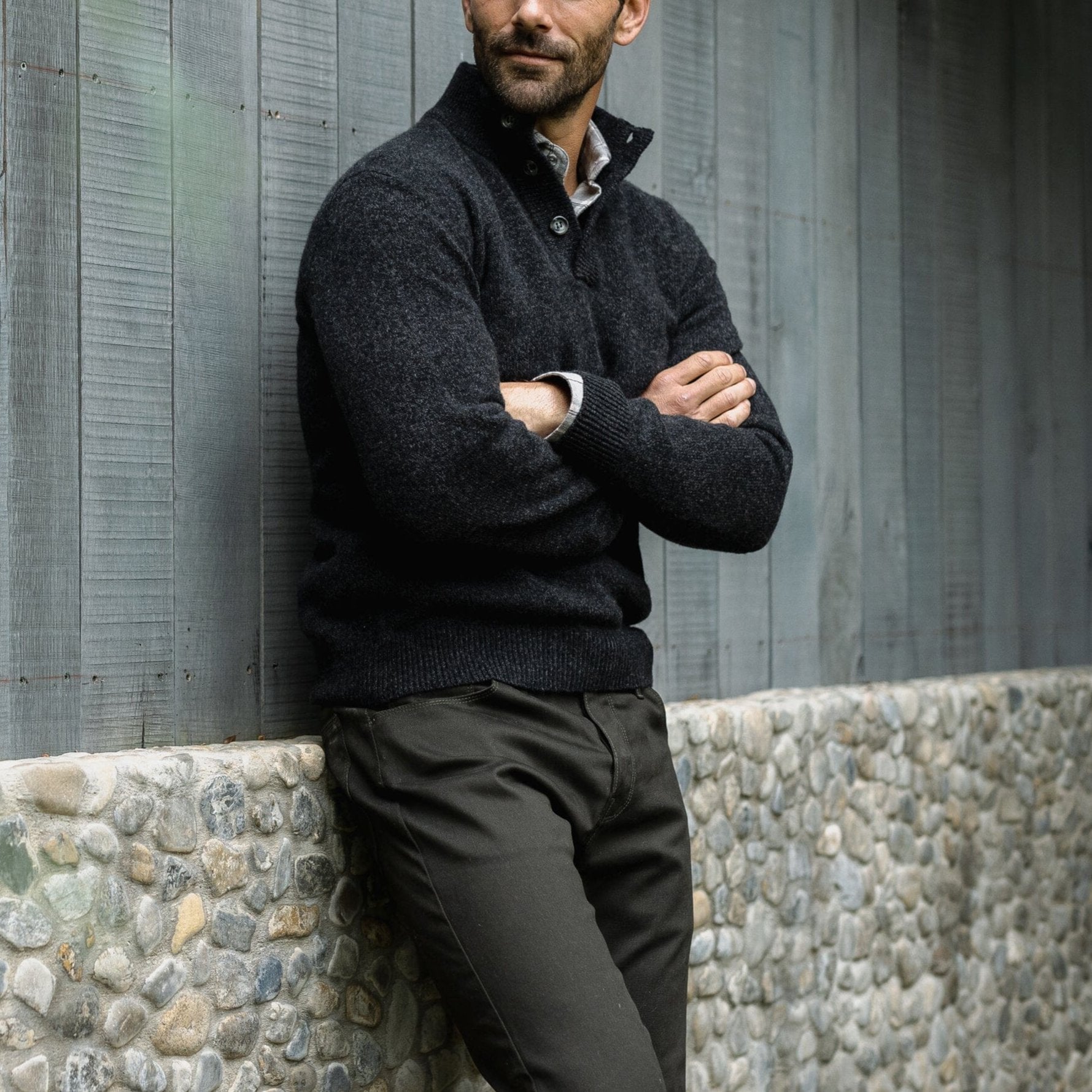 The Dark Grey Brewer Mock Neck Sweater Sweater- Ledbury