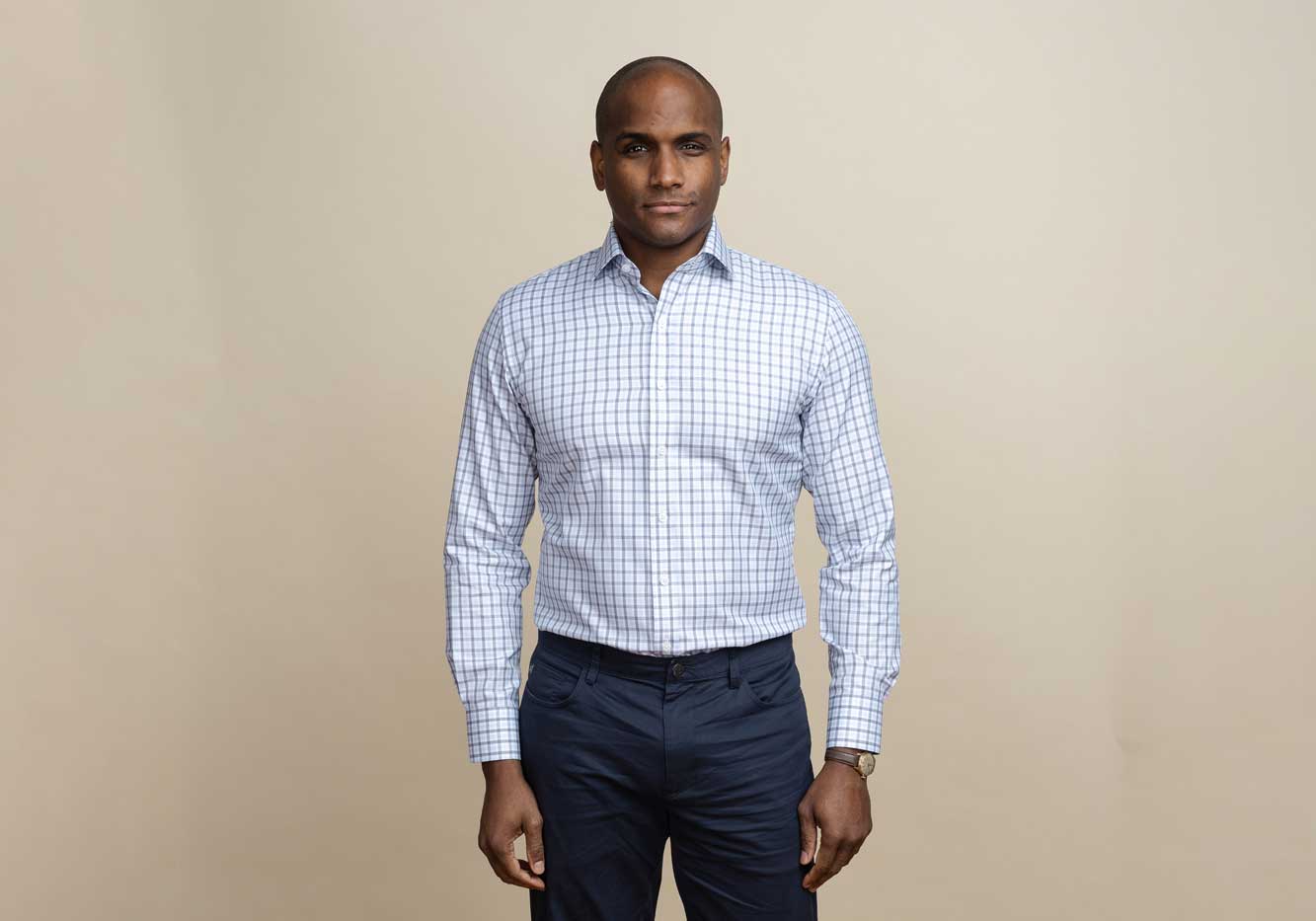 The Light Blue Huxley Tattersall Custom Shirt Custom Dress Shirt- Ledbury