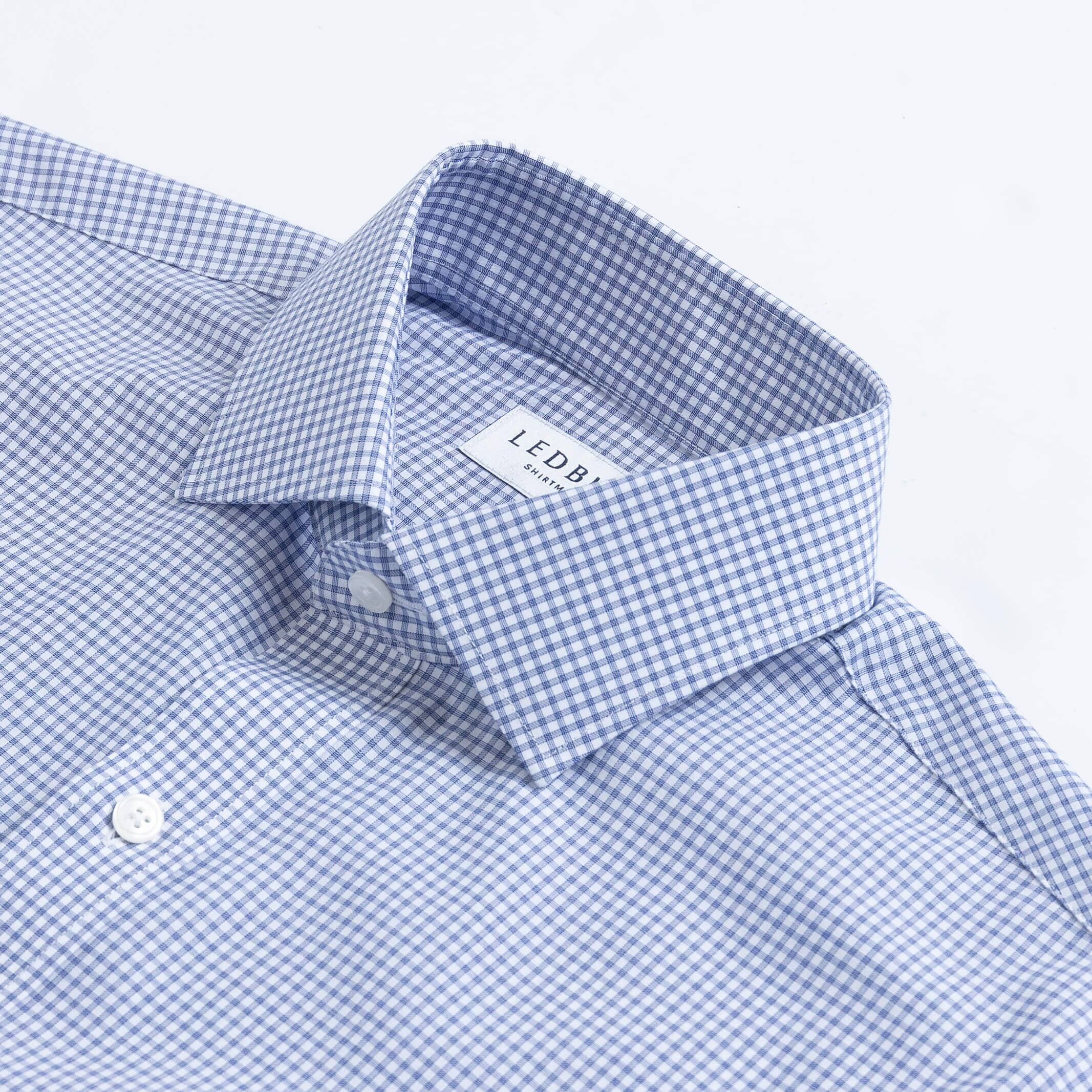 Navy dress shirt collar with gingham check - Kent micro-twill detail