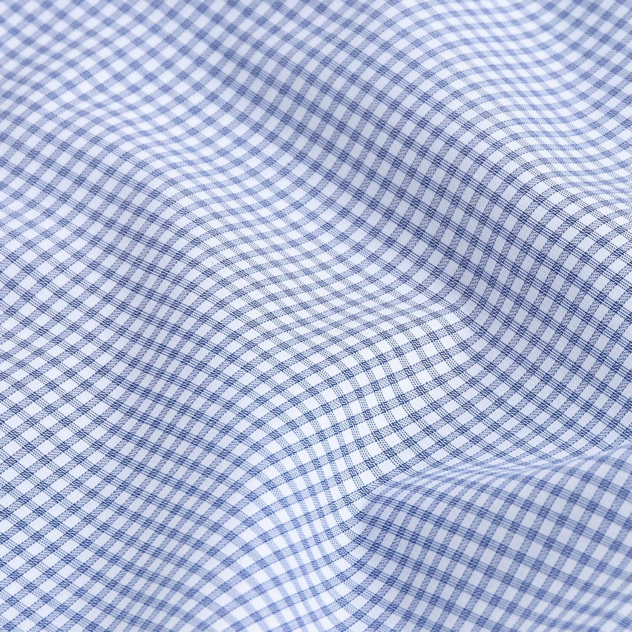 Kent micro-twill fabric close-up - navy gingham check pattern texture