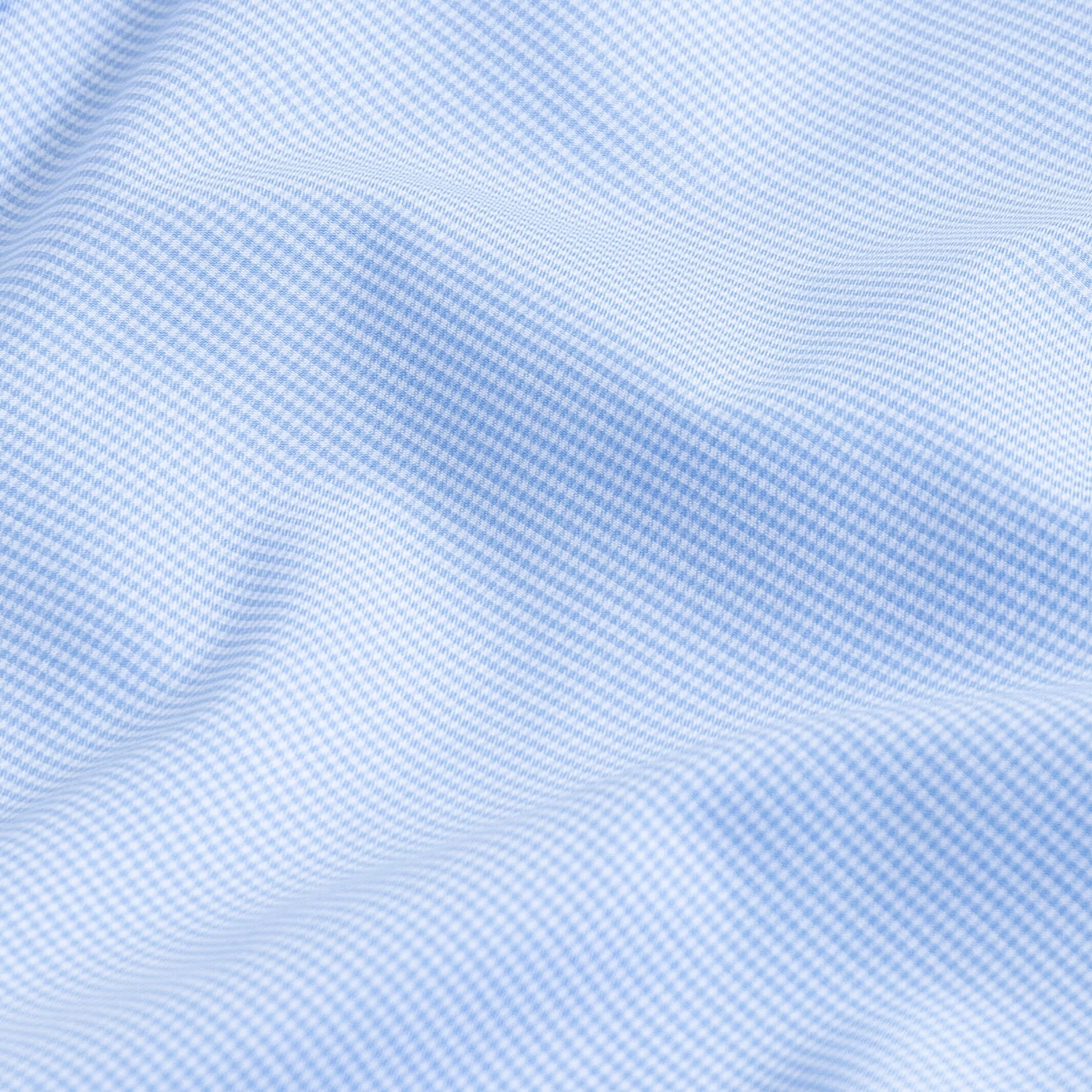 Kent micro-twill fabric close-up - light blue micro gingham check texture