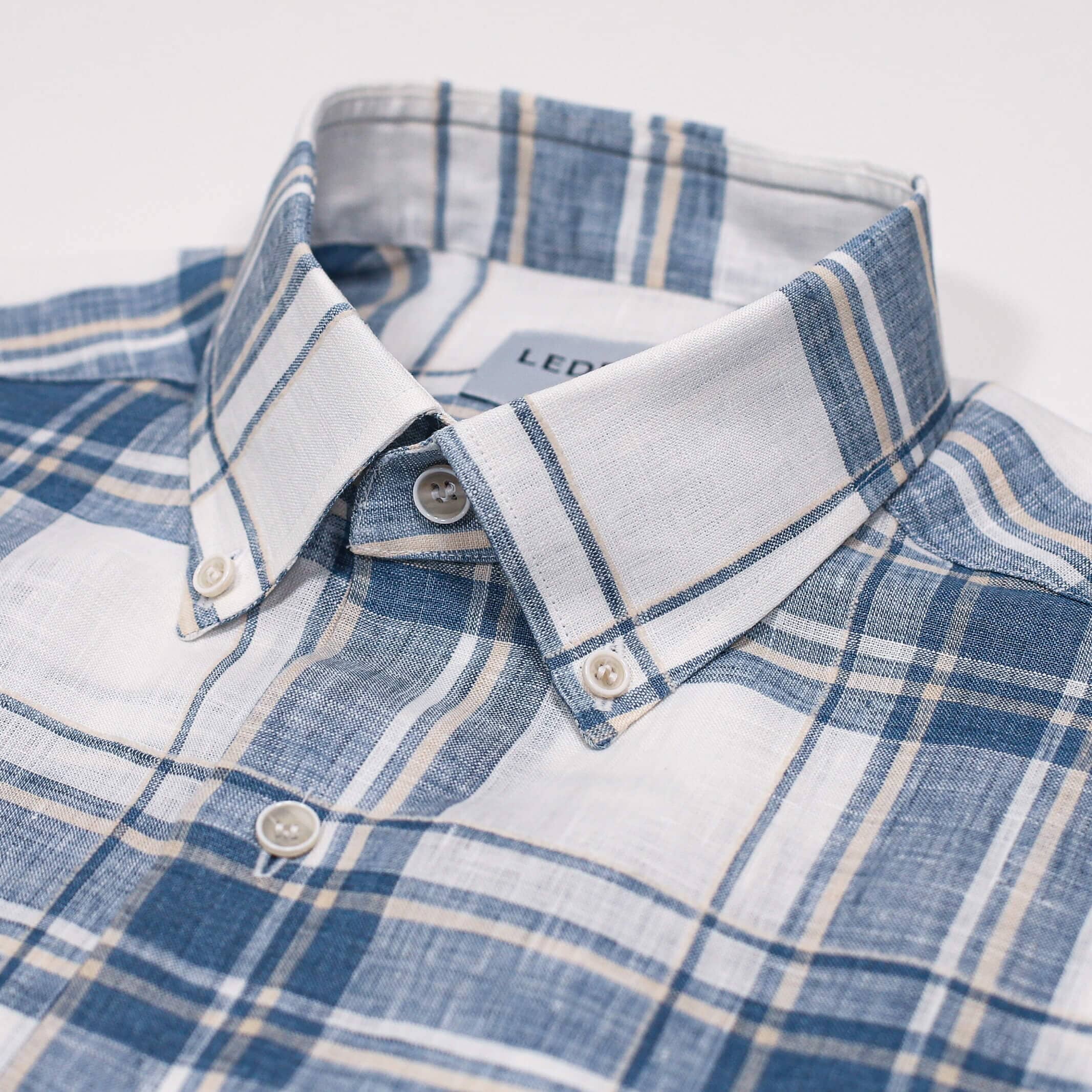 The Blue Fog Short Sleeve Hartley Linen Plaid Custom Shirt Custom Short Sleeve Shirt- Ledbury