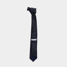 Full length back view of the Navy Basso silk tie — modern width by Ledbury
