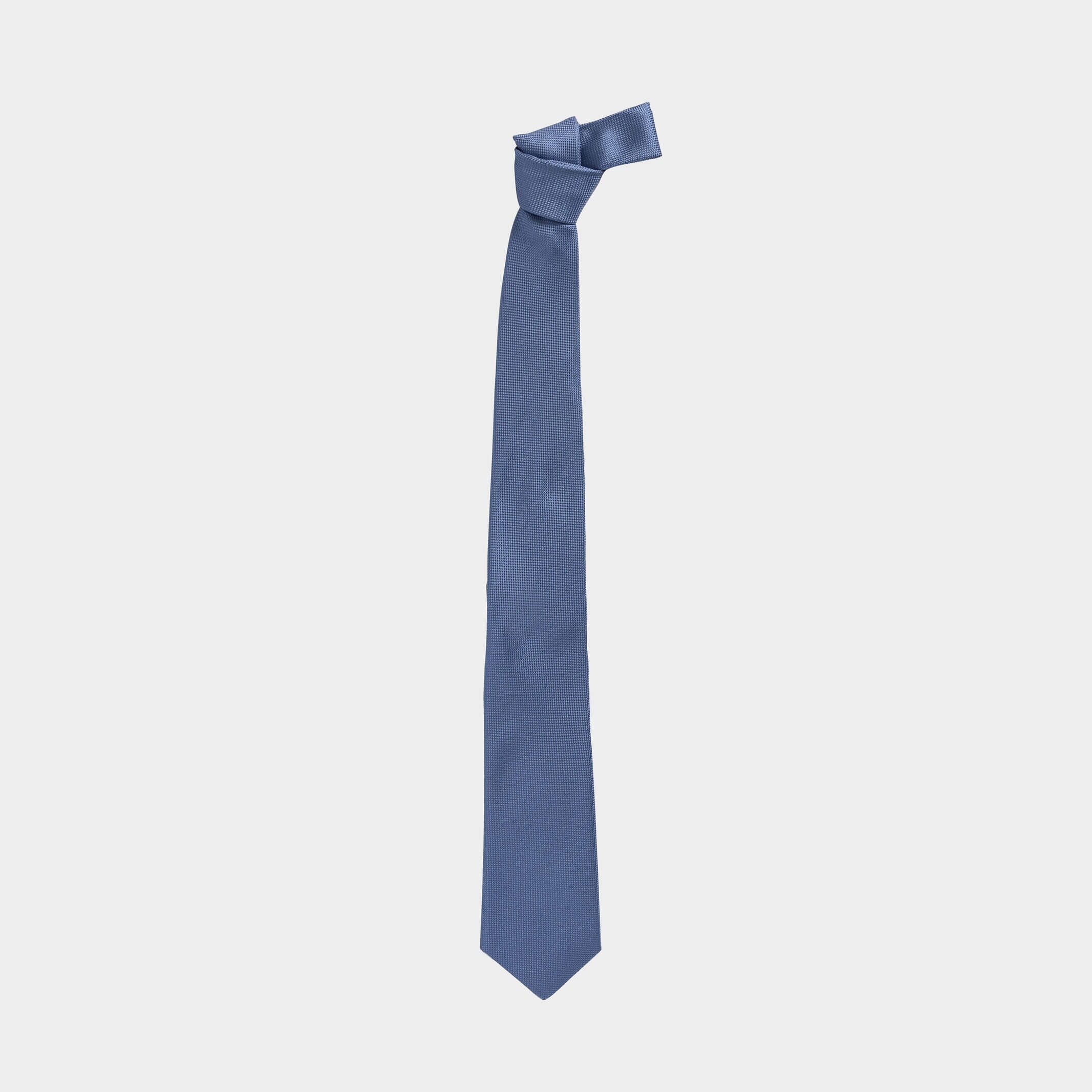 Full length view of the Light Blue Barone silk tie — modern width by Ledbury