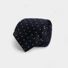 Navy Sarto 100% silk jacquard tie with white dot pattern — made in Italy by Ledbury
