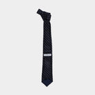 Full length back view of the Navy Sarto silk tie — modern width by Ledbury