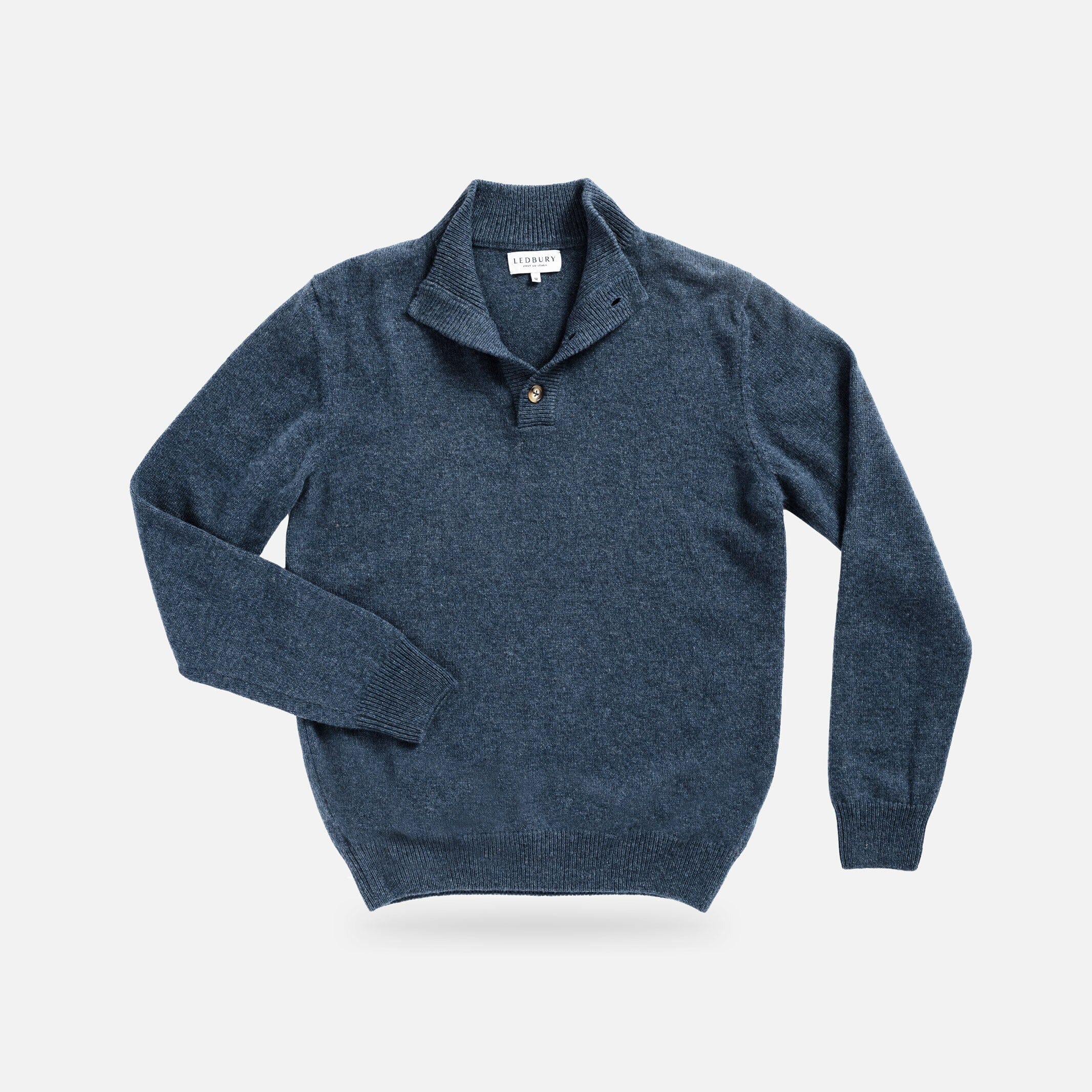Blue Heather Brewer Mock Neck Sweater – front view | Ledbury