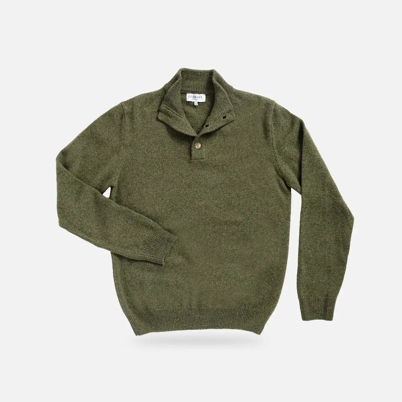 Sage Brewer Mock Neck Sweater laid flat, full garment view