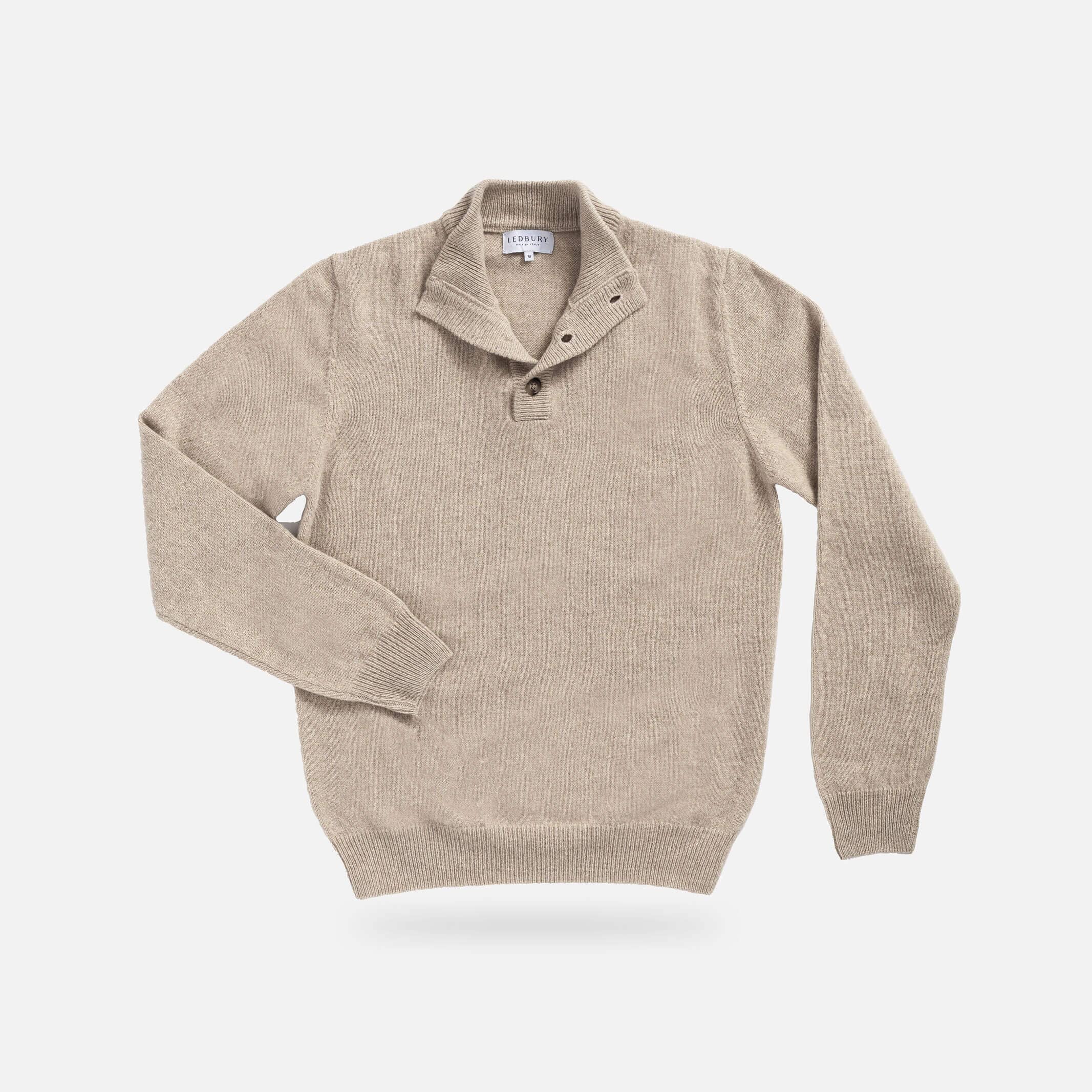 Camel Heather Brewer Mock Neck Sweater – front view | Ledbury