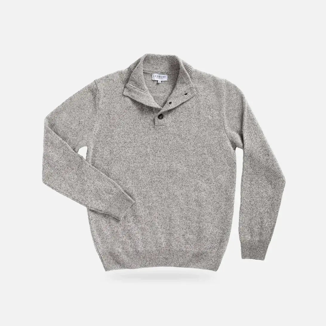 Smoke Heather Brewer Mock Neck Sweater – front view | Ledbury