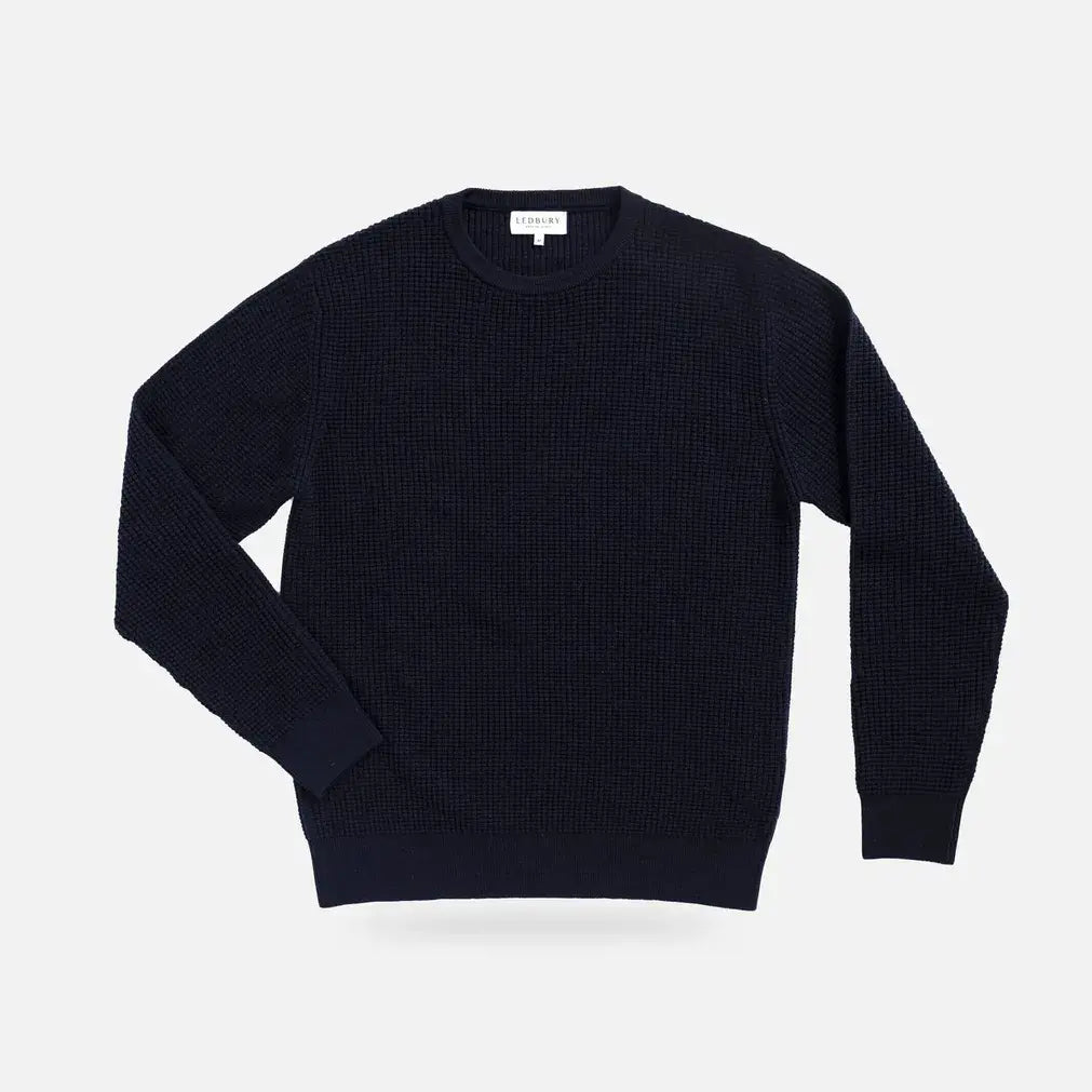 Navy Walden Thermal Crew Sweater – Front View | Ledbury