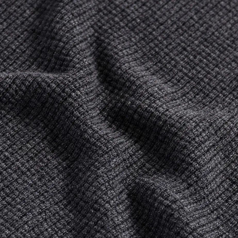 Dark Grey Walden Thermal Crew Sweater – Waffle Knit Fabric Detail | Ledbury