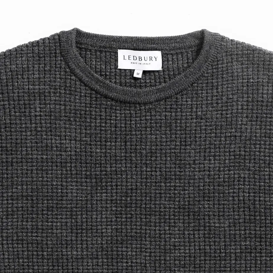 Dark Grey Walden Thermal Crew Sweater – neck detail| Ledbury