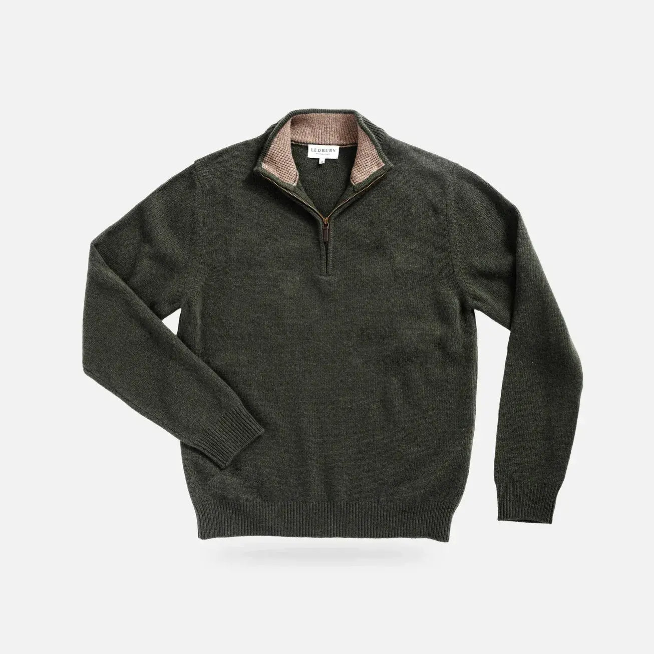 Men's Forest Ashton merino cashmere quarter-zip sweater in forest green — front view