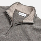 Vintage brass quarter-zip with leather pull detail on the Seal Heather Ashton sweater by Ledbury