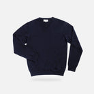 Men's Navy Emmons extrafine wool V-neck sweater — front view