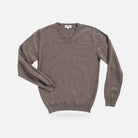 Men's Brown Heather Emmons extrafine wool V-neck sweater — front view