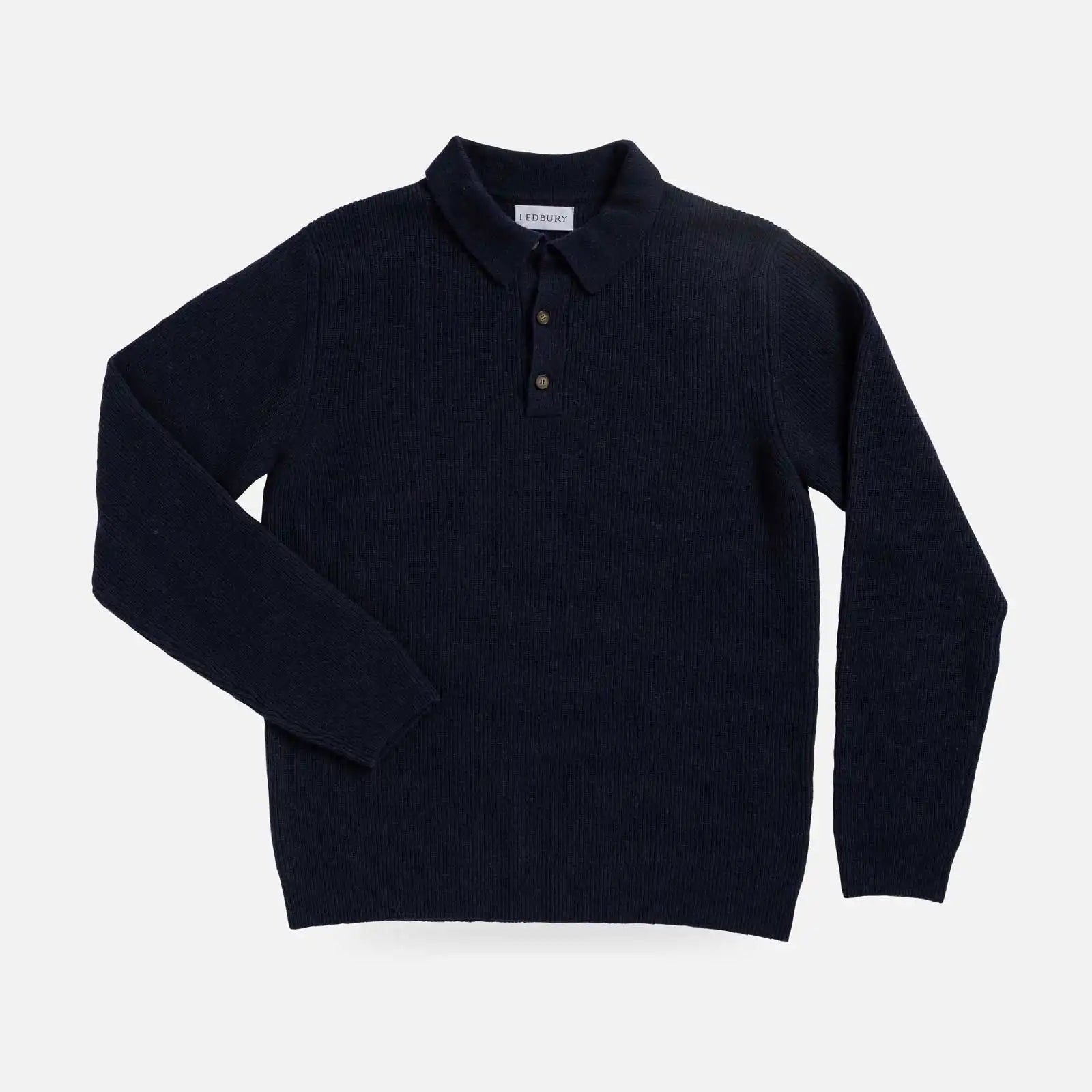 Men's Navy Atwood knit collar polo sweater — front view