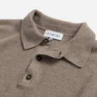 Open knit collar detail on the Soft Brown Atwood sweater by Ledbury