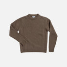 A light brown men's crew neck fine Merino wool sweater by Ledbury, against a white background