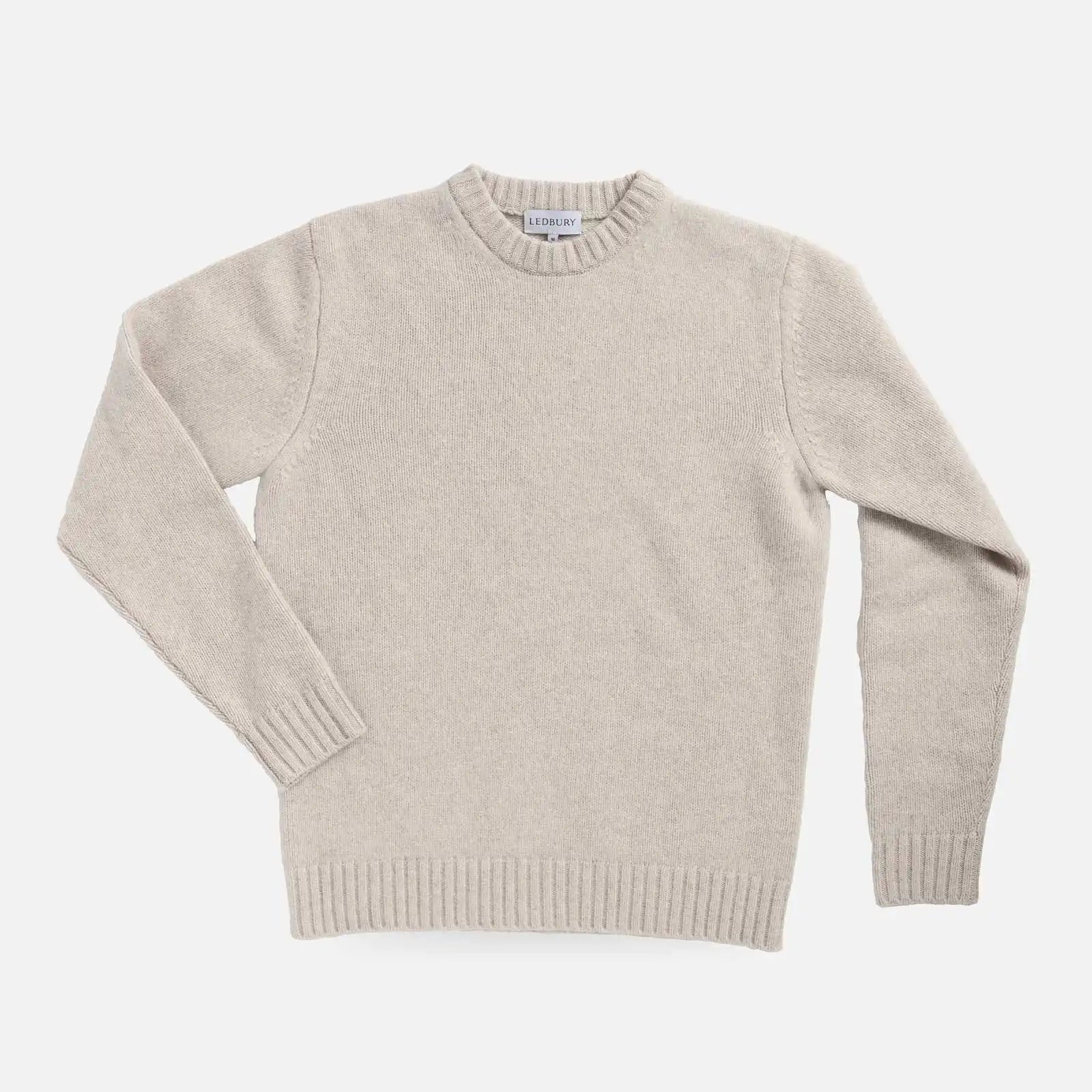 Men's Beige Boden Crew merino wool sweater — front view