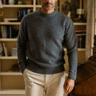 Men's Charcoal Boden Crew sweater styled with chinos — lifestyle shot