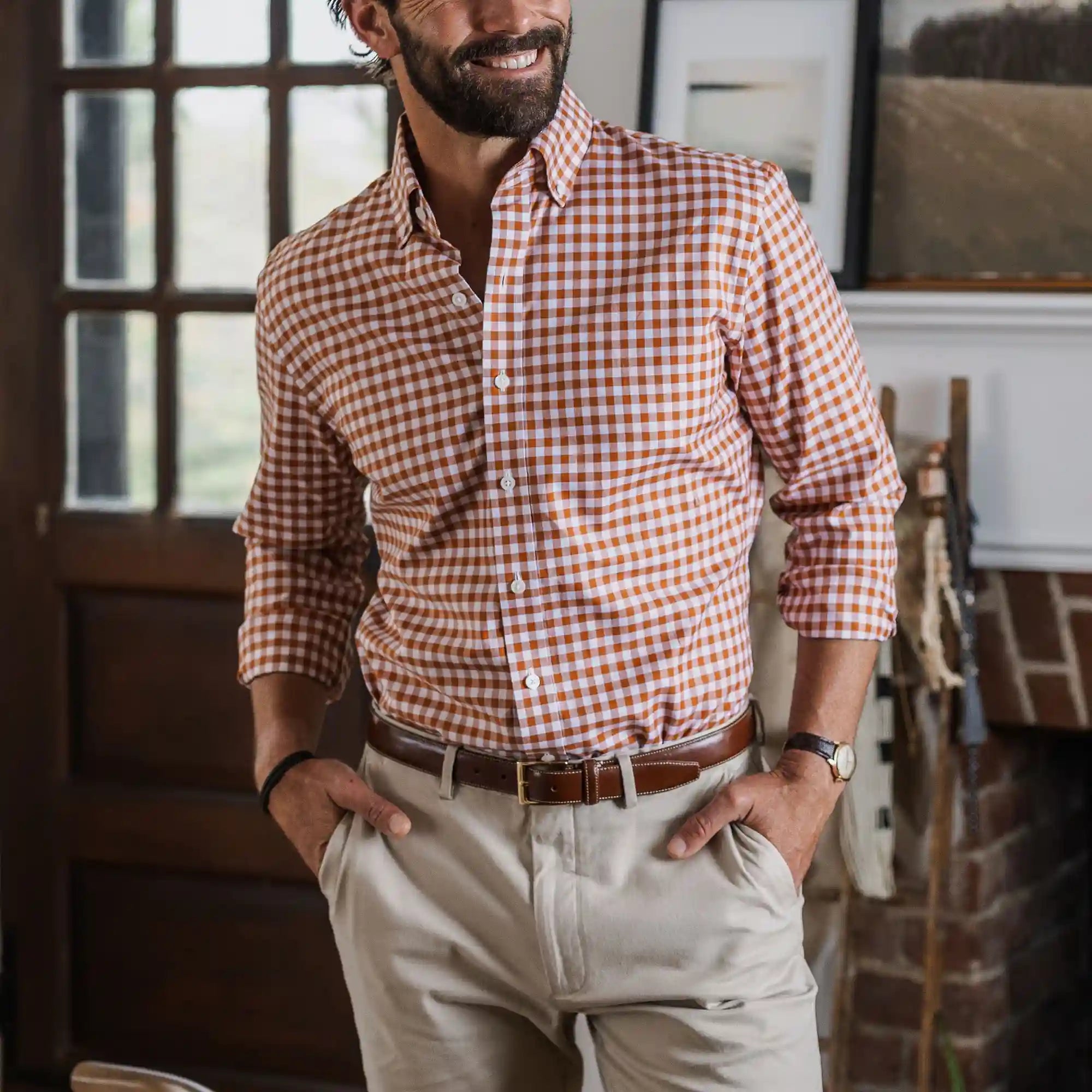 The Orange Marmo Gingham Custom Shirt Custom Casual Shirt- Ledbury