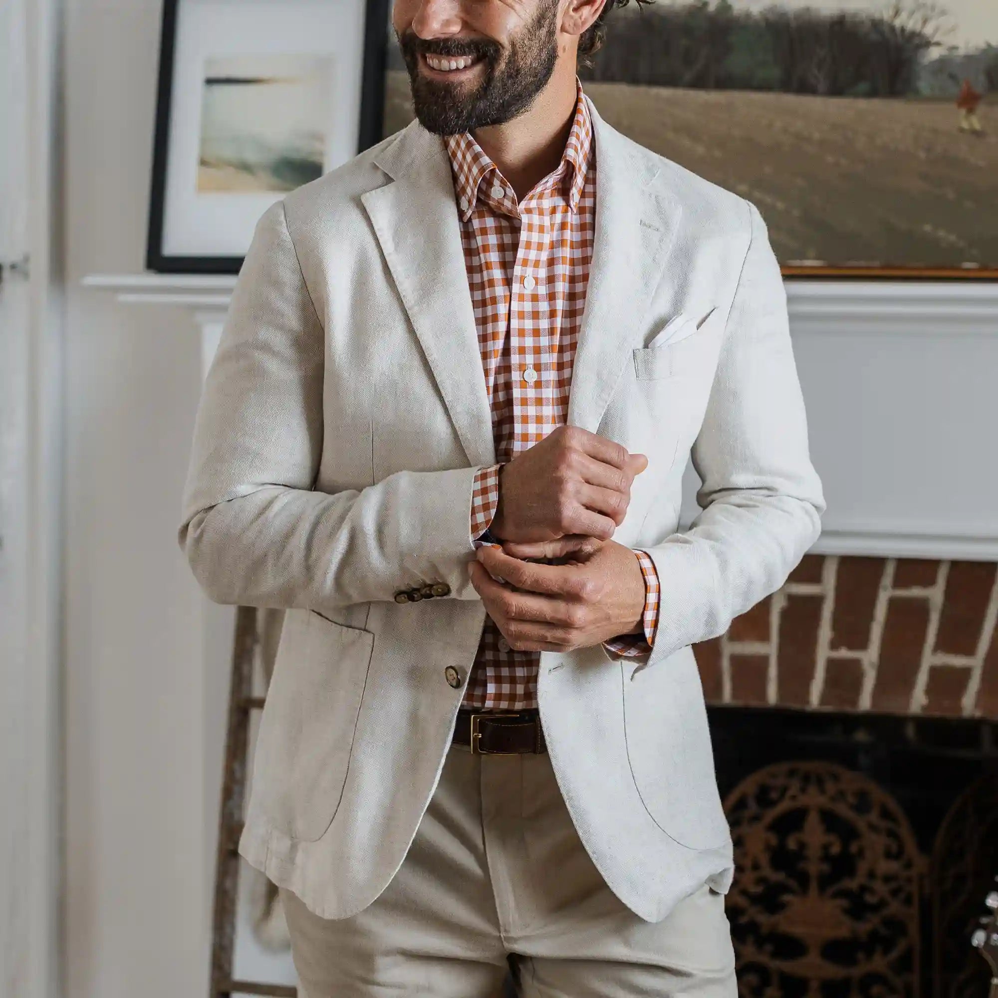 The Orange Marmo Gingham Custom Shirt Custom Casual Shirt- Ledbury