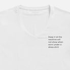 Ledbury White V Neck Undershirt – detail view, fitted sleeves and longer hem for all-day tuck