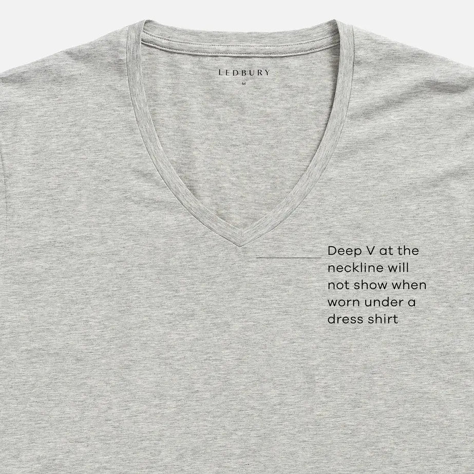 Ledbury Heather Grey V Neck Undershirt – fabric detail, 47% cotton 47% modal 6% spandex