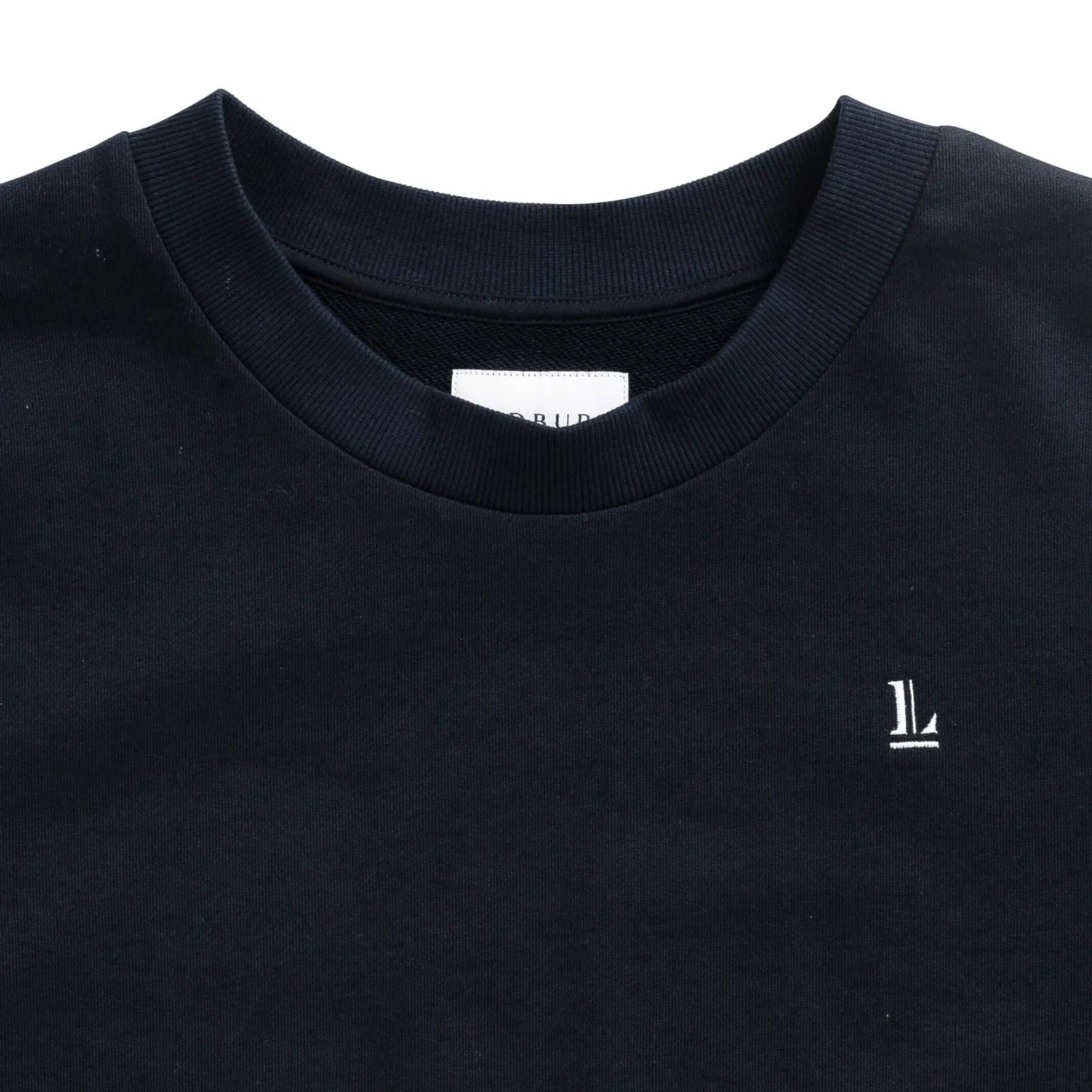 Ledbury Navy Crew Neck Sweatshirt – close up view, relaxed fit cotton sweatshirt