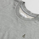 Ledbury Heather Grey Crew Neck Sweatshirt – close up view, relaxed fit cotton sweatshirt