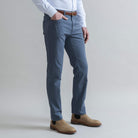 Ledbury Slate Blue Franklin 5 Pocket Custom Pant — side view showing clean lines and tailored silhouette
