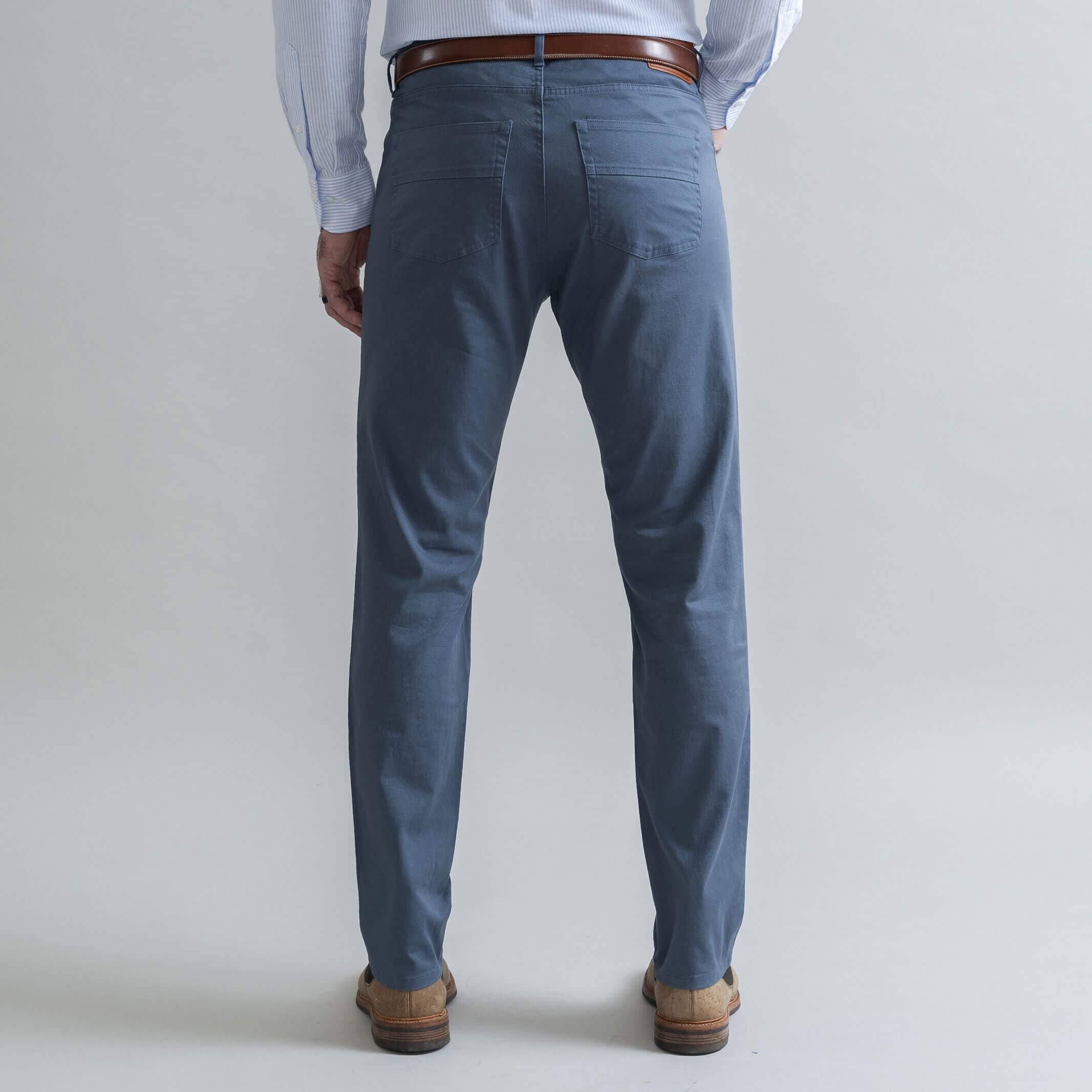 Ledbury Slate Blue Franklin 5 Pocket Custom Pant — back view showing clean lines and tailored silhouette