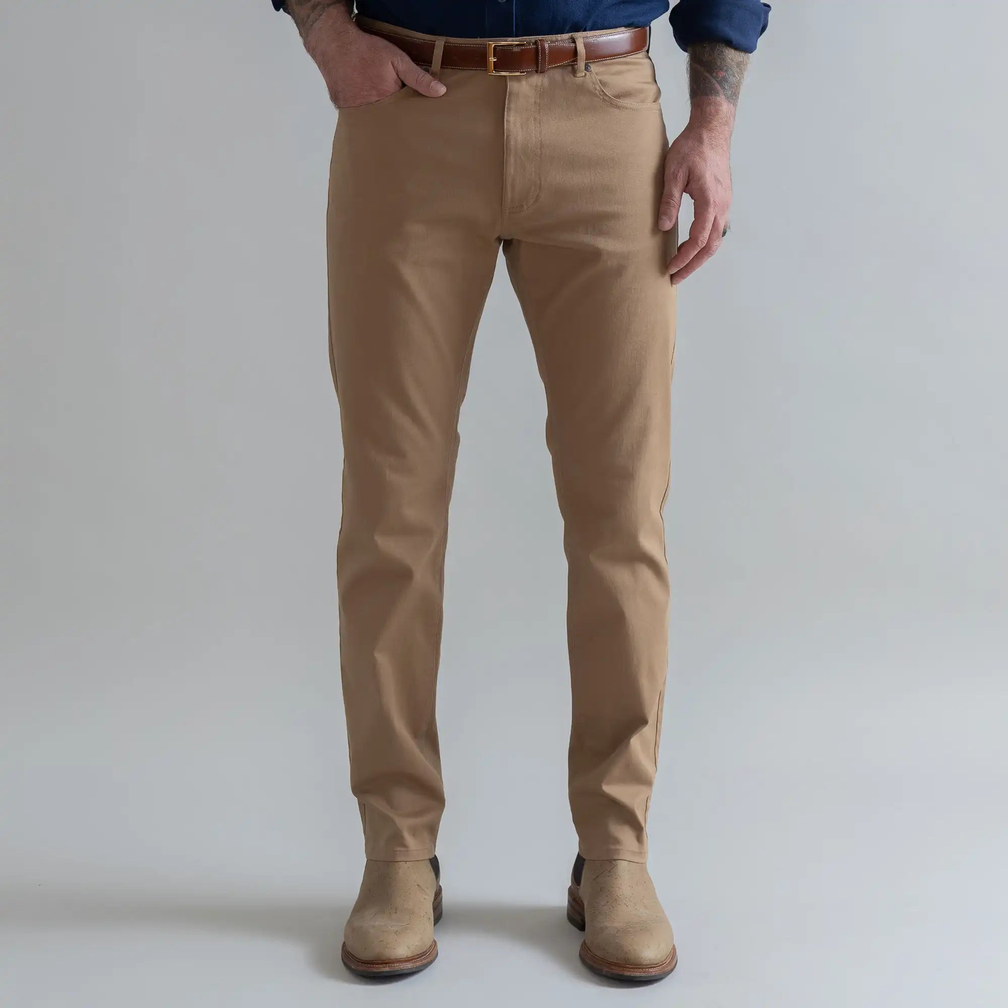 Ledbury Dark Khaki Franklin 5 Pocket Custom Pant — full front view, made to order in your choice of waist and inseam