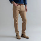 Ledbury Dark Khaki Franklin 5 Pocket Custom Pant — side view showing clean lines and tailored silhouette