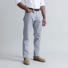 Ledbury Slate Franklin 5 Pocket Custom Pant — side view showing clean lines and tailored silhouette