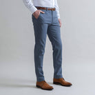 Men's slate blue chino pants close-up - Richmond fit tailored style