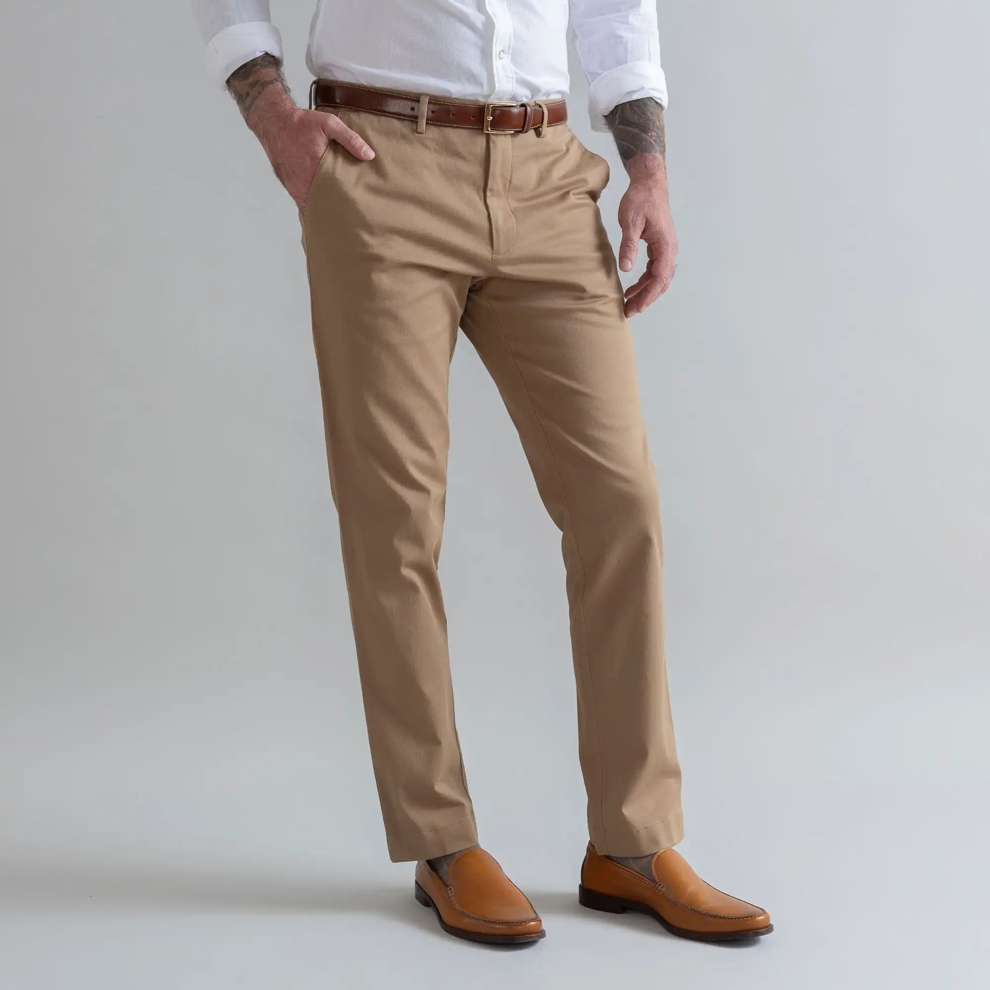 Dark khaki chinos detail view - Richmond modern fit cotton