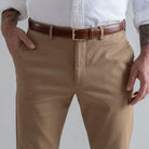 Men's dark khaki chino pants close-up - Richmond fit tailored style