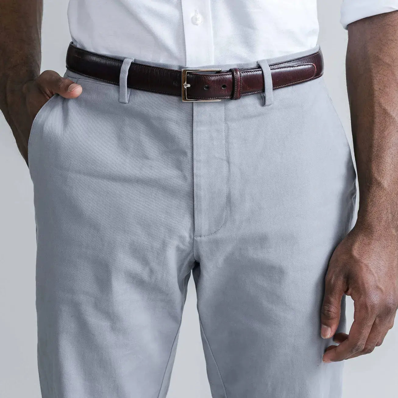 late grey chino fabric detail - stretch cotton twill Richmond pant