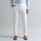 Ledbury Stone All Season Richmond Dress Chino with Side Tabs Custom Pant — full front view, cotton-linen basket weave, made to order in your choice of waist size and inseam