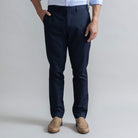 Ledbury Navy All Season Richmond Dress Chino Custom Pant — full front view, cotton-linen basket weave, made to order in your choice of waist size and inseam