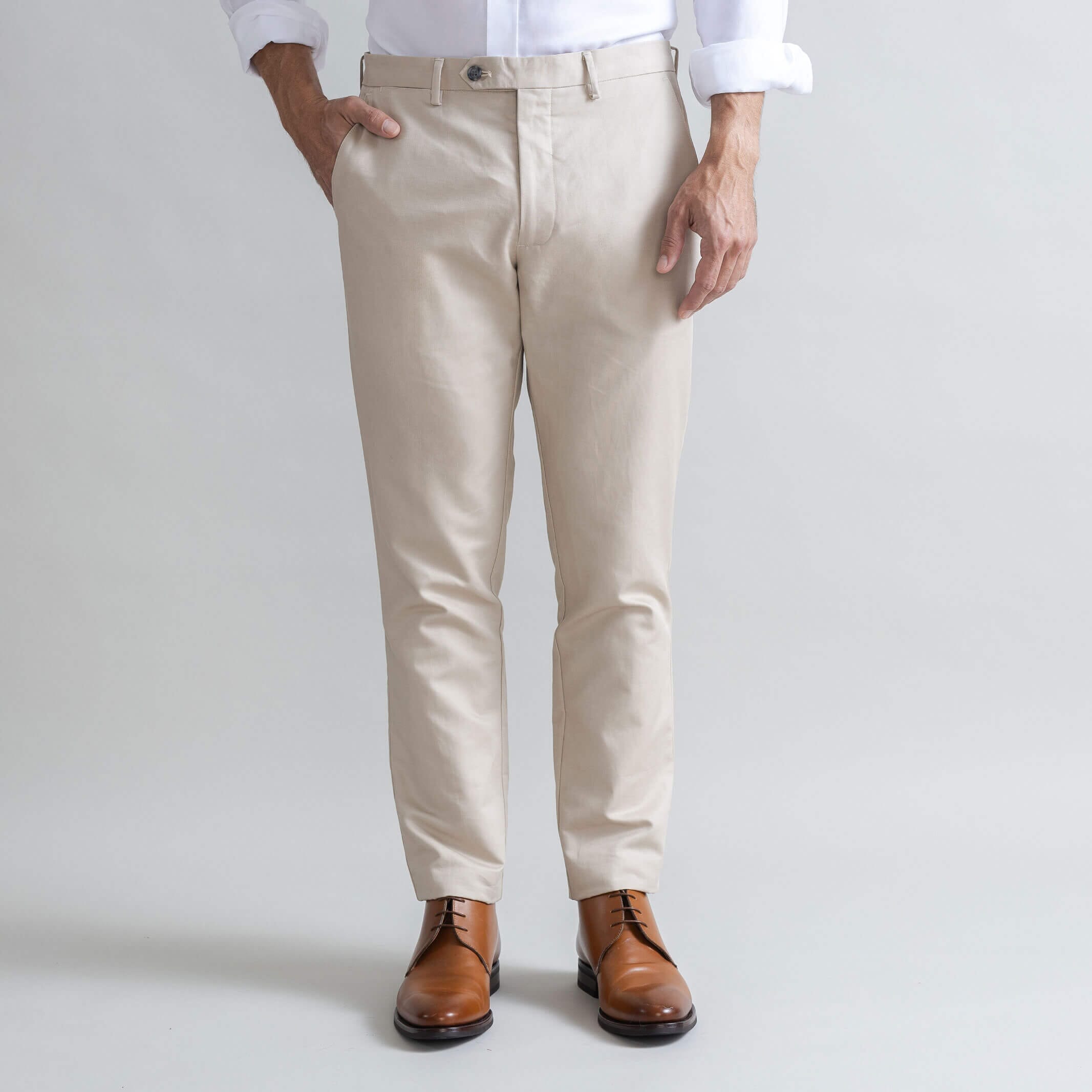 Ledbury Khaki All Season Richmond Dress Chino Custom Pant — full front view, cotton-linen basket weave, made to order in your choice of waist size and inseam