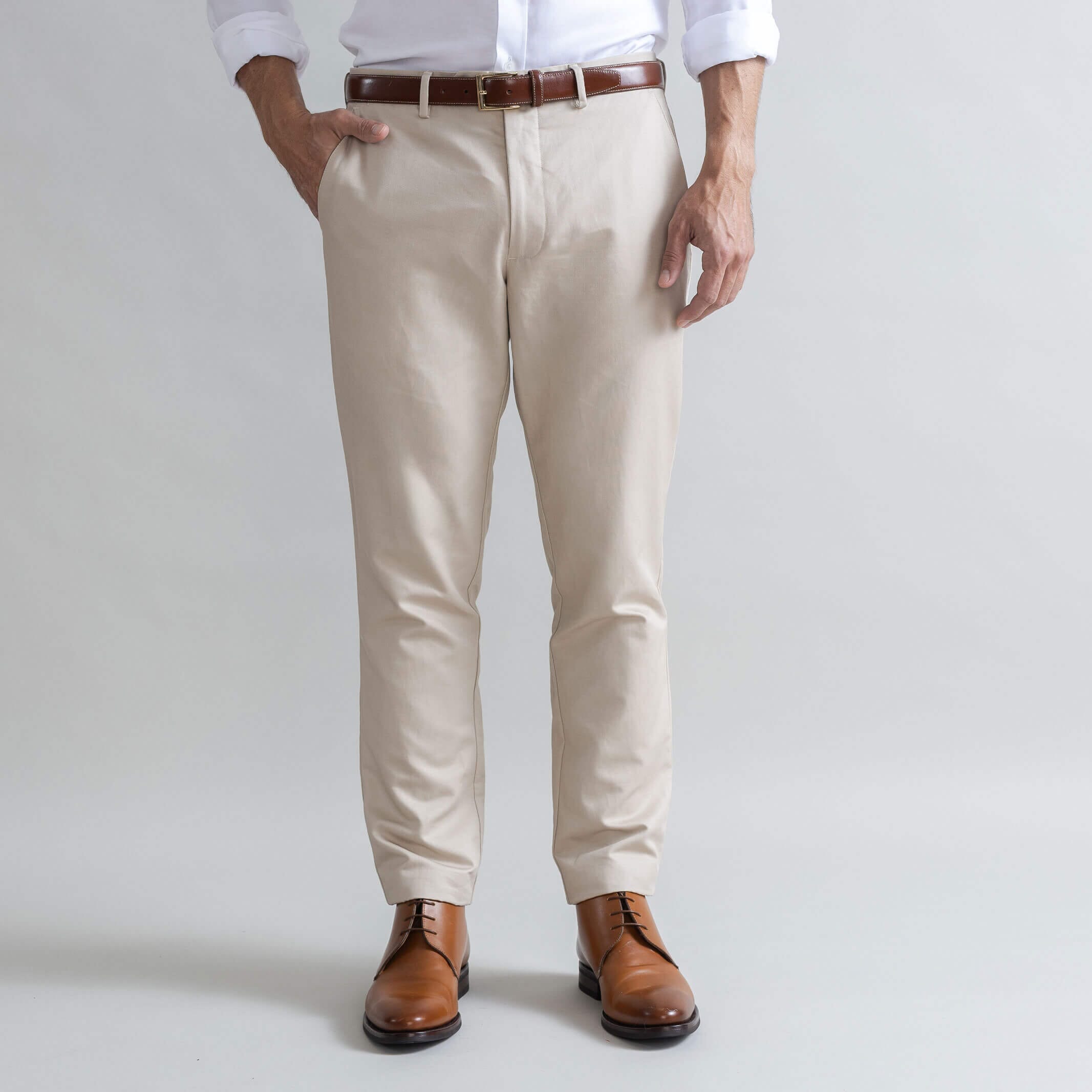 Ledbury Khaki All Season Richmond Dress Chino Custom Pant — styled outfit view showing polished dress chino look