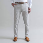 Ledbury Light Grey All Season Richmond Dress Chino Custom Pant — full front view, cotton-linen basket weave, made to order in your choice of waist size and inseam