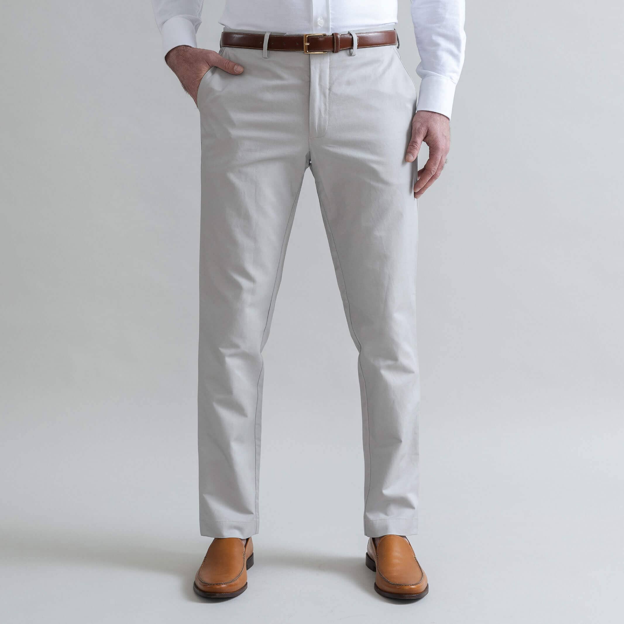 Ledbury Light Grey All Season Richmond Dress Chino Custom Pant — full front view, cotton-linen basket weave, made to order in your choice of waist size and inseam
