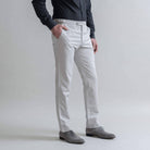 Ledbury Light Grey All Season Richmond Dress Chino with Side Tabs Custom Pant — side view showing Richmond fit and tailored silhouette