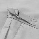 Ledbury Light Grey All Season Richmond Dress Chino with Side Tabs Custom Pant — close-up of cotton-linen basket weave fabric with light striations